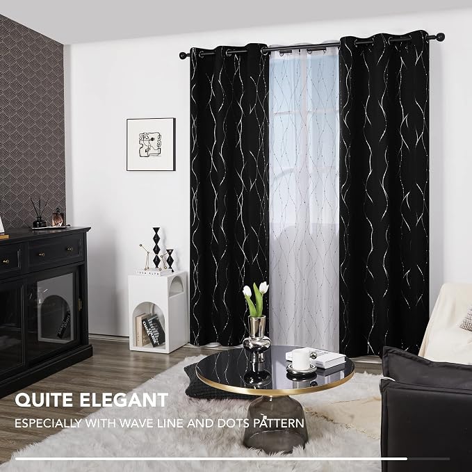 Deconovo Blackout Curtains, Thermal Insulated Noise‑Reducing Drapes, Wave Line - Image 4