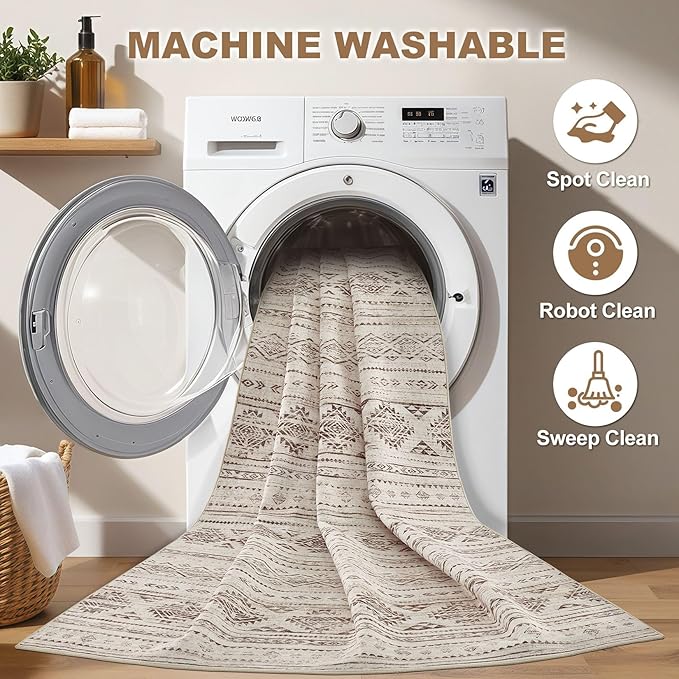 Nakagishi 8x10 Area Rugs Living Room: Washable Boho Large Neutral Soft - Image 2