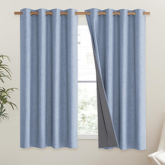 NICETOWN Stone Blue Vintage Linen 100% Blackout Curtains - Image 2