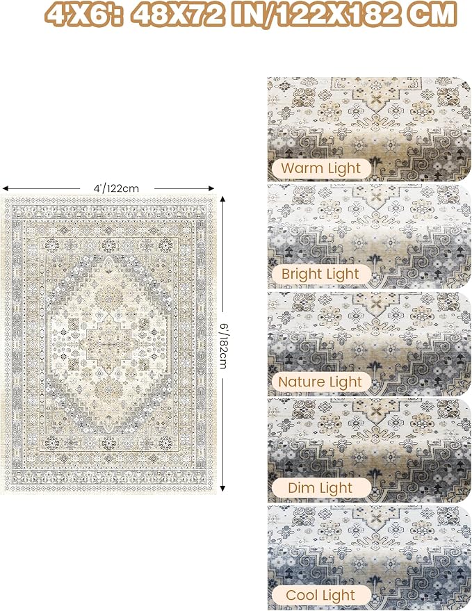 4x6 Area Rugs for Living Room, Non-Slip Backing Small Kids Rugs for Bedroom - Image 2