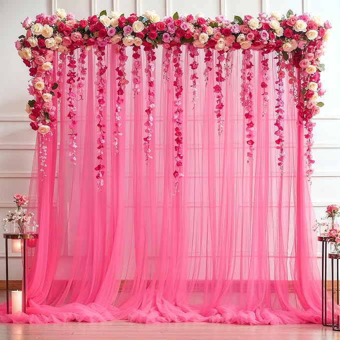 Hot Pink Tulle Backdrop Curtain - Image 2