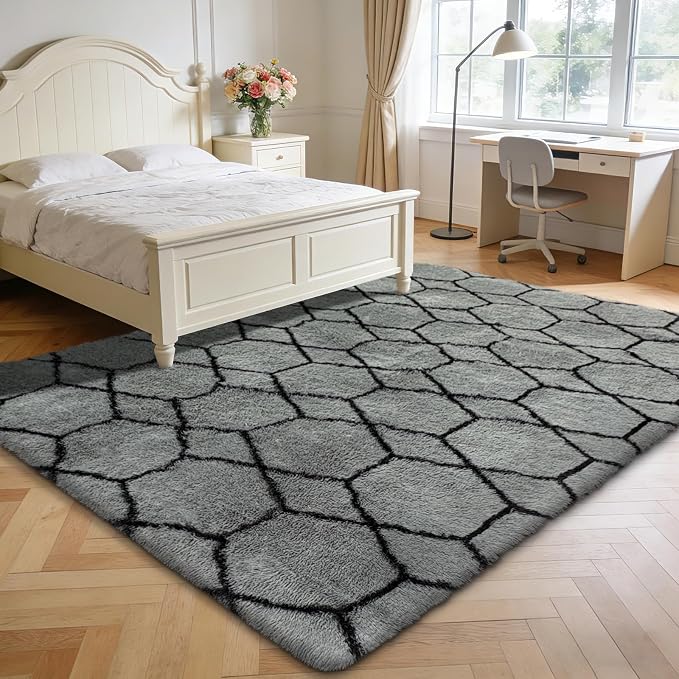 Shag Area Rug for Bedroom 4x6, Fluffy Area Rugs for Living Room, Geometric Soft - Image 7