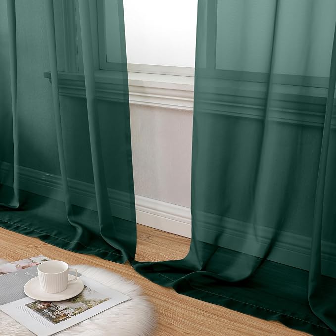 Aiyufeng Hunter Green Sheer Curtain Drapes 96 Inch Length 2 Panels - Image 8