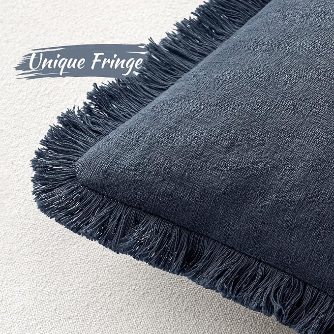 MIULEE Decorative Throw Pillow Covers Neutral Linen Fringe Throw Pillows Set of - Image 3