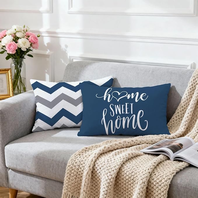 Hexagram Geometric Blue Pillow Covers 12x20 Set of 4, Decorative Outdoor Boho - Image 6