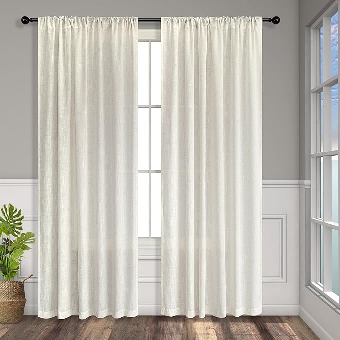 Natural Linen Bedroom Curtains 63 Inch Length 2 Panels Back Tab Rod Pocket - Image 9