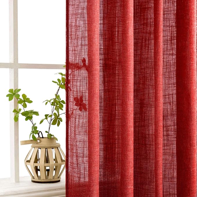 MIULEE Red Linen Curtains 90 Inch Long - Image 5