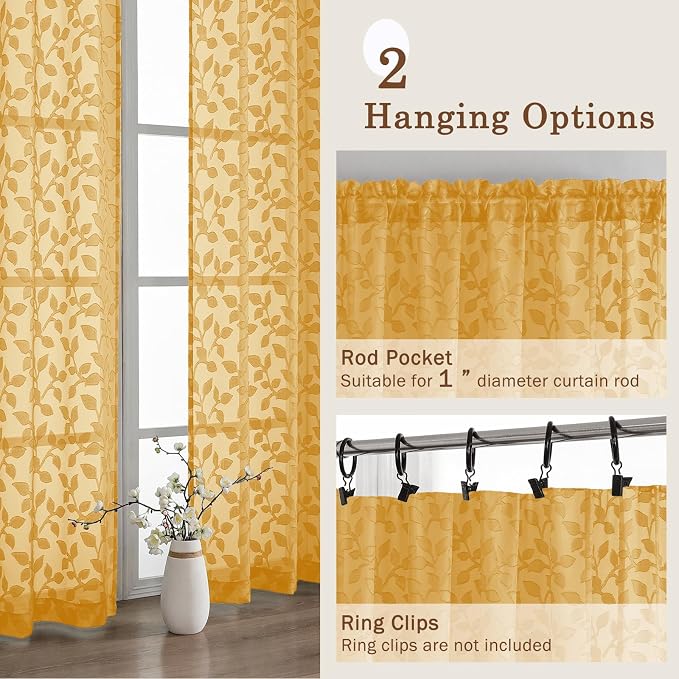 Chyhomenyc Gold Sheer Valances for Windows 14 Inch Length 2 Pcs, Light - Image 6