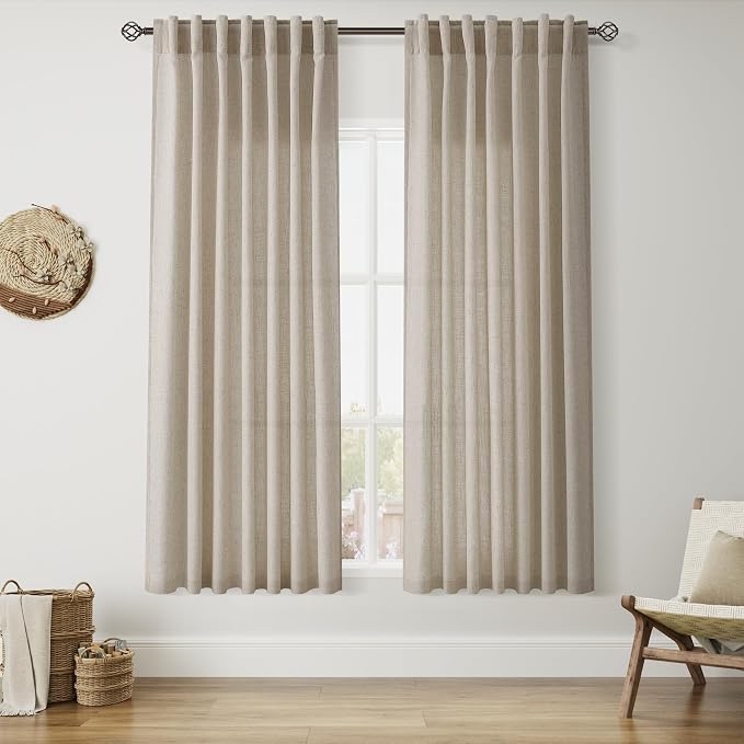 Nanspring Living Room Curtains 63 Inch Length Linen Blend Cobblestone Light by Nanspring