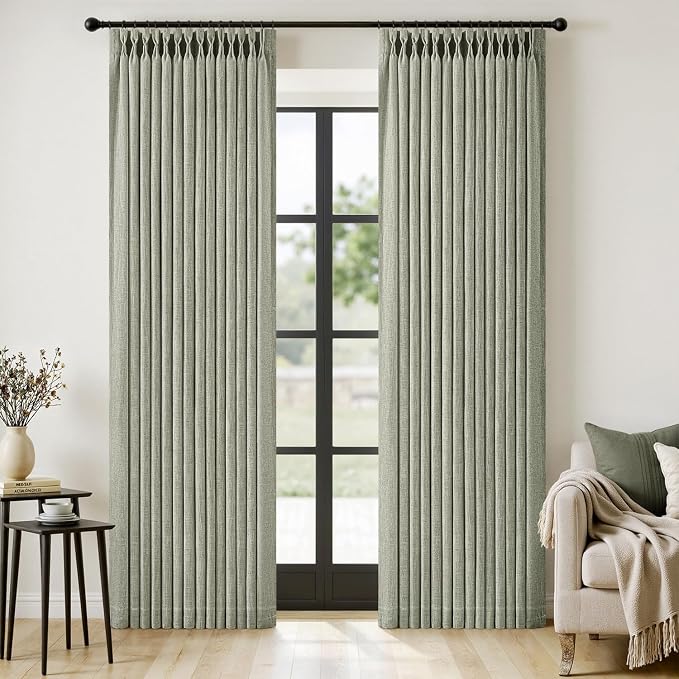 MIULEE Pinch Pleated Thick Linen Curtains 90 Inches Long 2 Panels by MIULEE