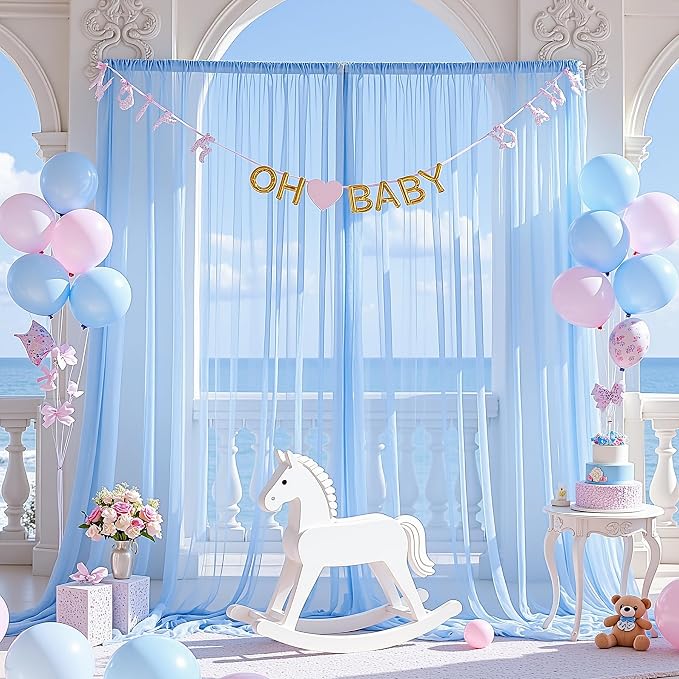 Baby Blue Sheer Backdrop Curtains - Image 3