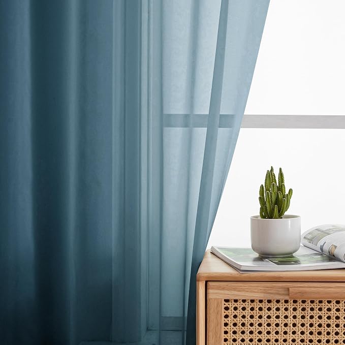 Simplebrand Dusty Blue Sheer Curtains 90 Inches Long 2 Panels, Light Filtering - Image 2