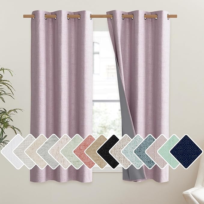 NICETOWN Pink Vintage Linen 100% Blackout Curtains by NICETOWN