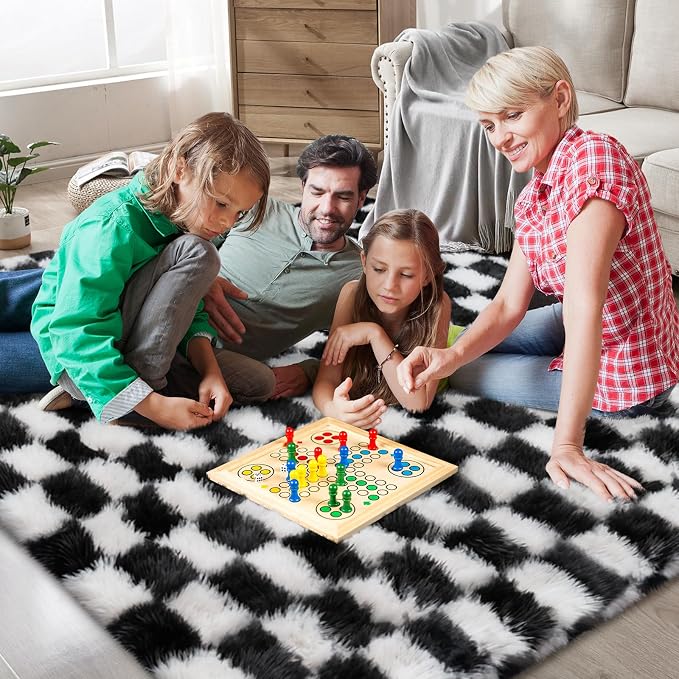 Checkered Area Rugs for Bedroom Living Room, 8x10 Black and White Fluffy Soft - Image 2