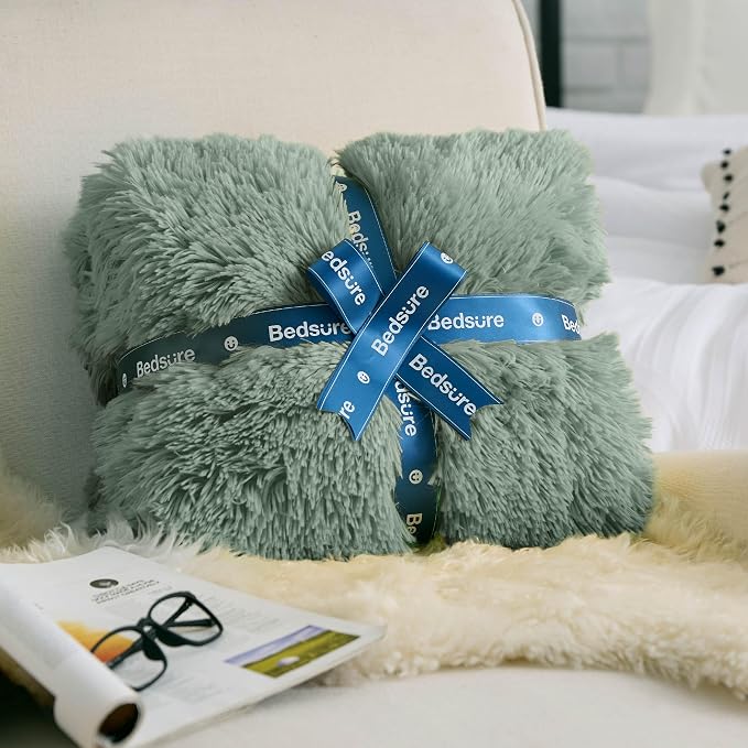Bedsure GentleSoft Fluffy Sage Green Blankets Queen Size - Image 8