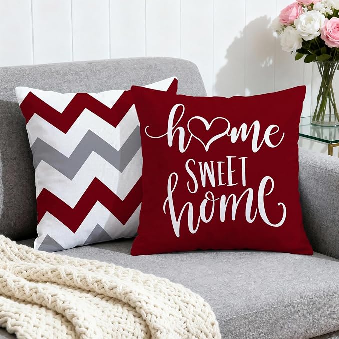 Hexagram Geometric Burgundy Pillow Covers 18x18 Set of 4, Decorative Outdoor - Image 2