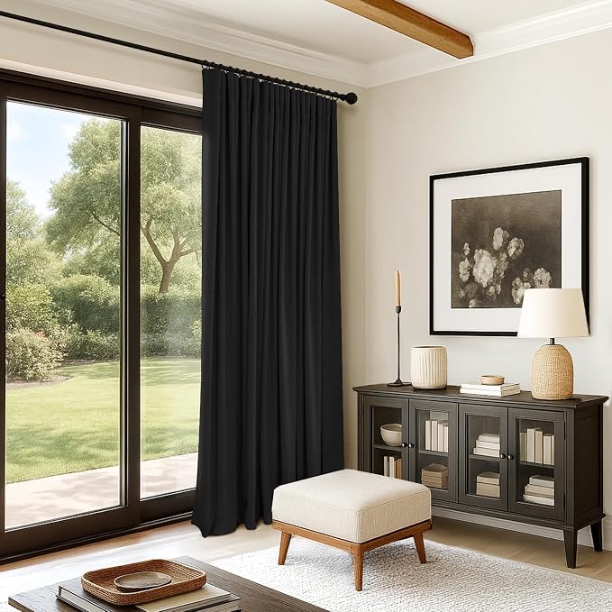INOVADAY Linen Textured 100% Blackout Sliding Door Curtains 102x90 Black | 1 - Image 4