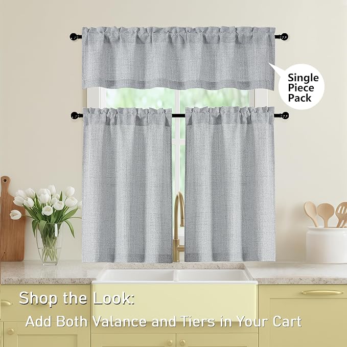 Valances for Windows, Light Filtering Faux Linen Textured Small Short Window - Image 6