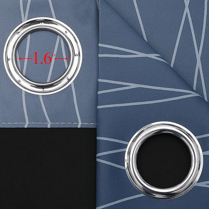 Estelar Textiler Navy Blue and Greyish White Blackout Curtains 54 Inch Length - Image 7