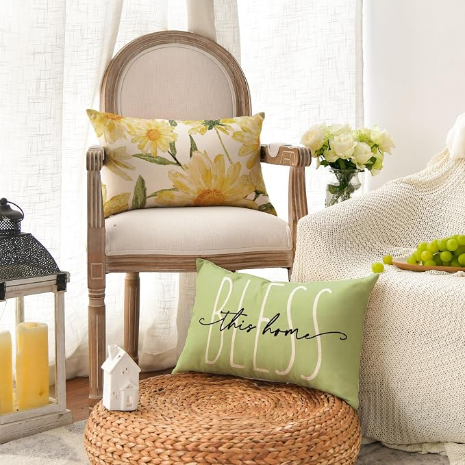 AVOIN colorlife Home Sweet Home Spring Summer Flowers Green Throw Pillow Covers - Image 3