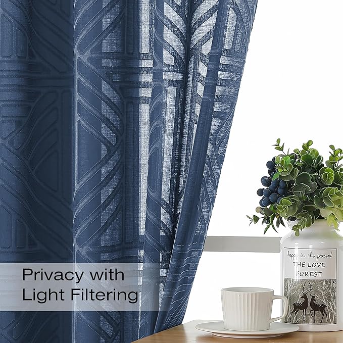 Simplebrand Navy Blue Sheer Curtains 72 Inch Length 2 Panels - Image 2