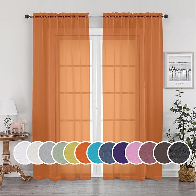 OWENIE Sheer Orange Curtains, Sheer Curtains 84 inch Length 2 Panels Set by OWENIE