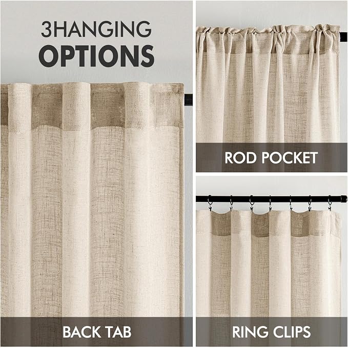 MIULEE Light Taupe Linen Curtains 63 Inch Length 2 Panels - Image 3
