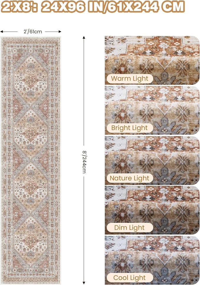 Runner Rug 2x8 Runners for Hallways Non Slip Washable, Vintage Hallway Runner - Image 2