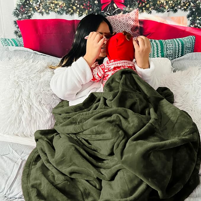 Bedsure Fleece Blanket Queen Blanket Olive Green - Image 6