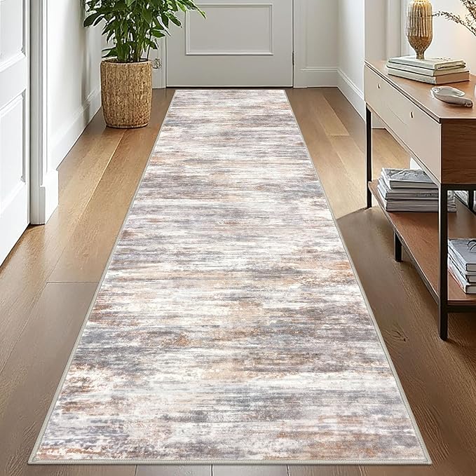 KOZYFLY Modern Abstract Washable Rug Runner 2.6x10 Hallway Rug Runner Non-Slip by KOZYFLY