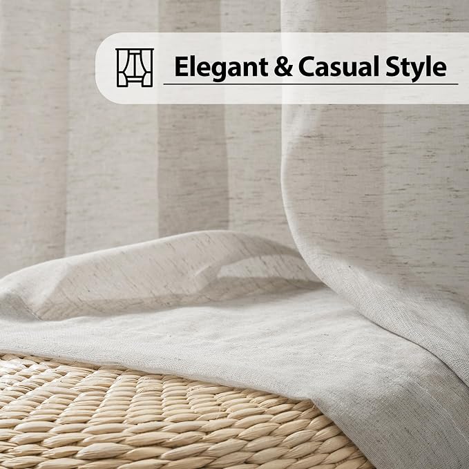 FMFUNCTEX Linen Sheer Curtains for Bedroom, Rod Pocket 2 Panels Set - Image 8