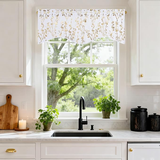 NICETOWN White Blackout Floral Kitchen Valances - Image 4