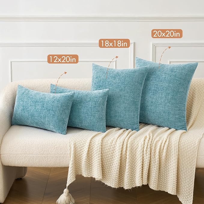 MIULEE Pack of 2 Couch Throw Pillow Covers 18x18 Inch Soft Smoke Blue Chenille - Image 4
