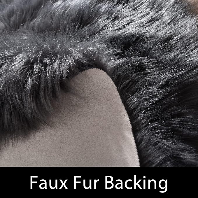 Latepis Large Rugs for Bedroom Dark Grey 6.7x10 Faux Sheepskin Fur Rug for - Image 4