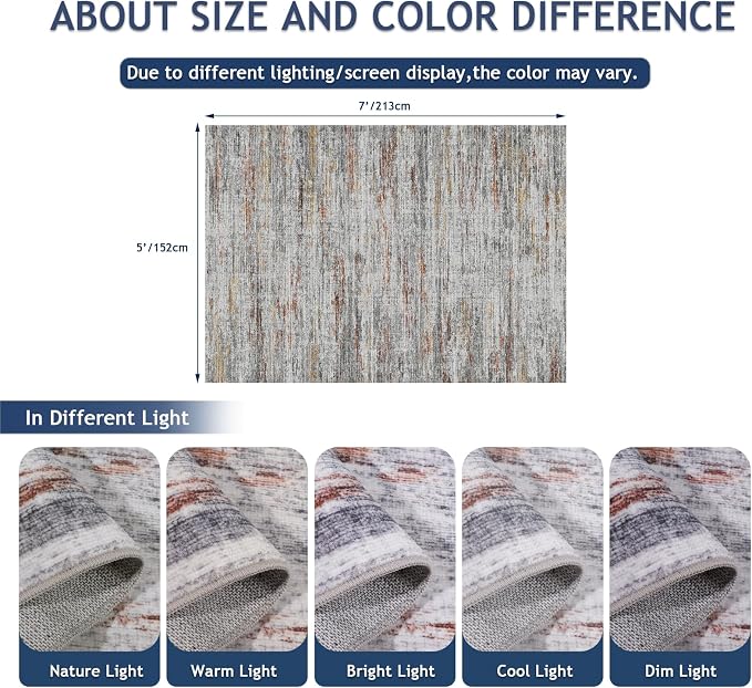 5x7 Area Rugs - Ultra-Thin Washble Rugs, Non-Slip Low Pile Abstract Print Rugs - Image 2