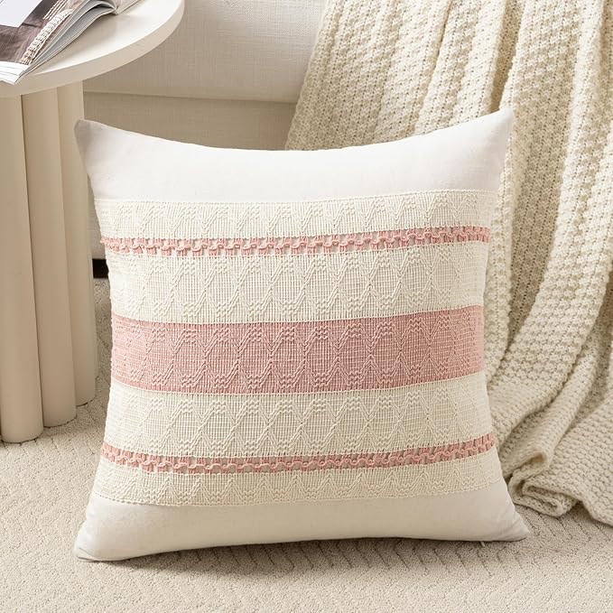 Fancy Homi Set of 1 Boho Pink Decorative Throw Pillow Cover 20x20 Inch by Fancy+Homi