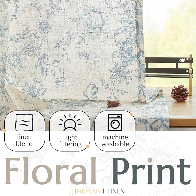 jinchan Linen Floral Curtains 84 Inch Length - Image 5