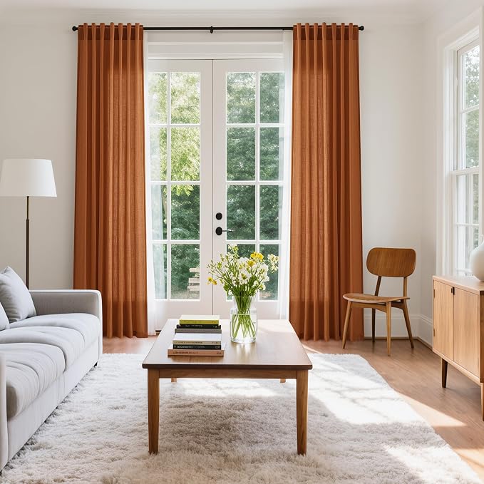 Desert Orange Semi Sheer Curtains 108 Inches - Image 5