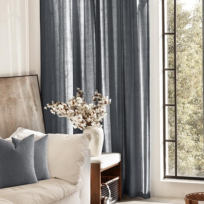 Dark Gray Curtains for Living Room Back Tab Modern Farmhouse Semi Sheer Gray - Image 7