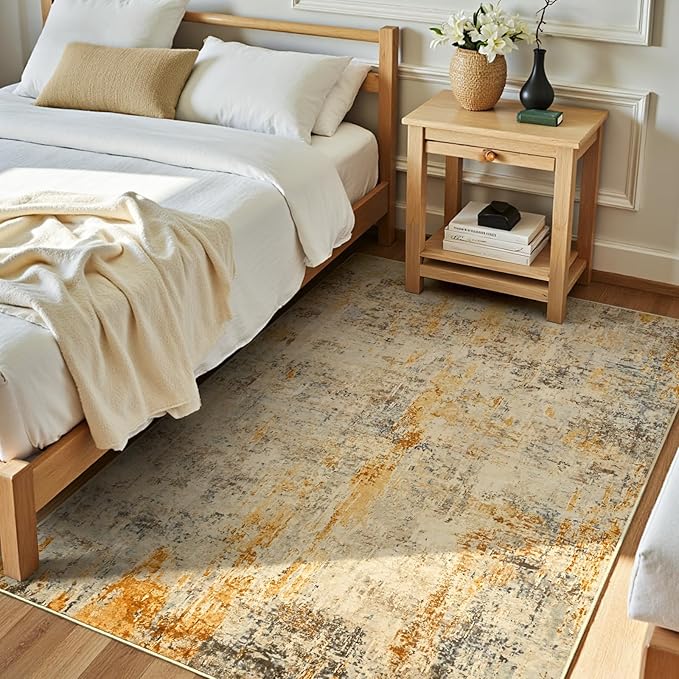 Entryway Rug 3x5 Beige Bedroom Area Rug Washable Non Slip Abstract Boho Rugs - Image 2