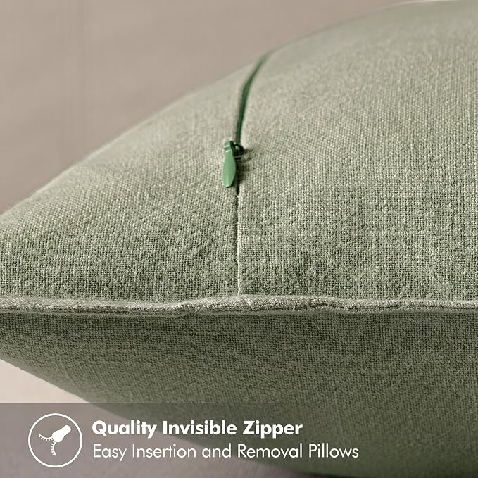MIULEE Decorative Linen Euro Sham Pillow Covers 22x22 Inch Sage Green | Boho - Image 3