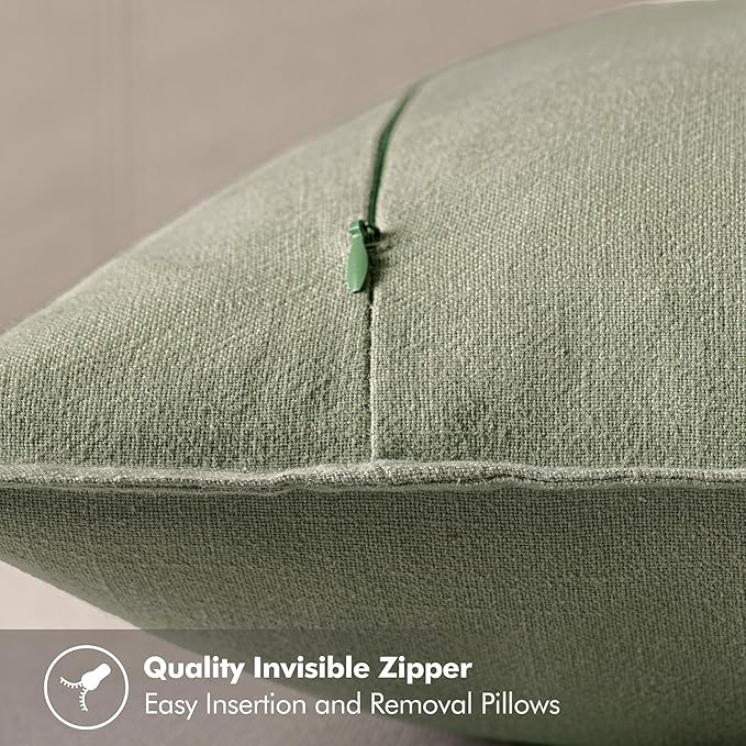 MIULEE Decorative Linen Euro Sham Pillow Covers 26x26 Sage Green Boho Farmhouse - Image 3