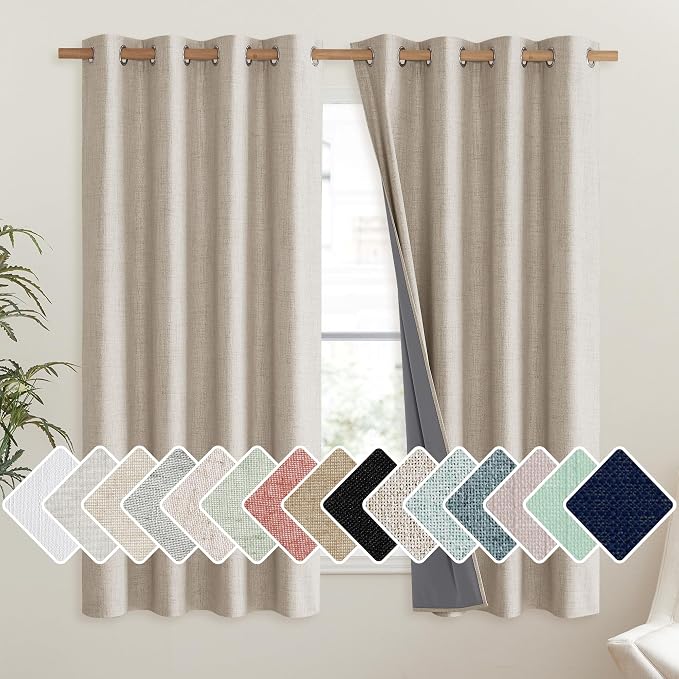 NICETOWN Oatmeal Linen Complete Blackout Curtains 48 inches by NICETOWN