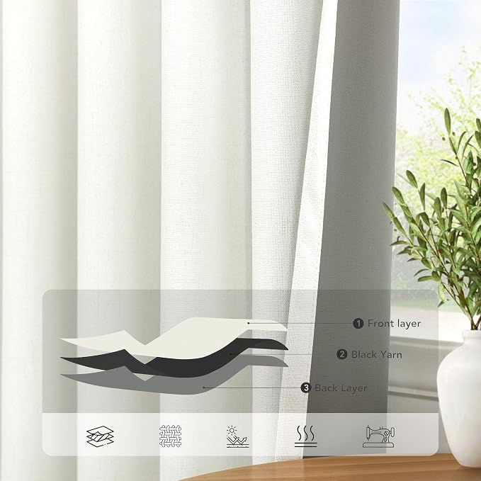 Pitalk Bedroom Blackout Curtains 63 Inches Long 2 Panel Thermal Curtain - Image 5