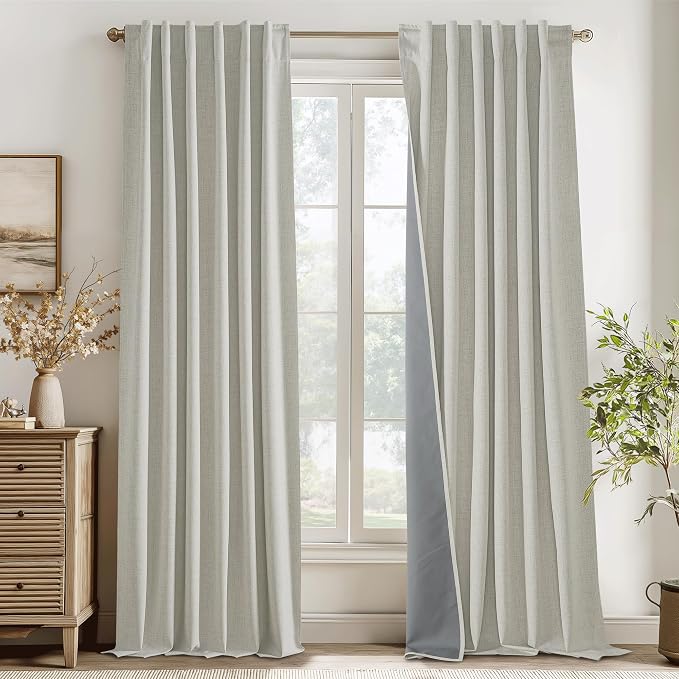 RYB HOME 100% Blackout Cream Curtains, Linen Texture Thermal Insulated Drapes by RYBHOME