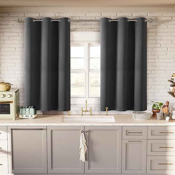 BGment Dark Grey Short Blackout Curtains - Image 2