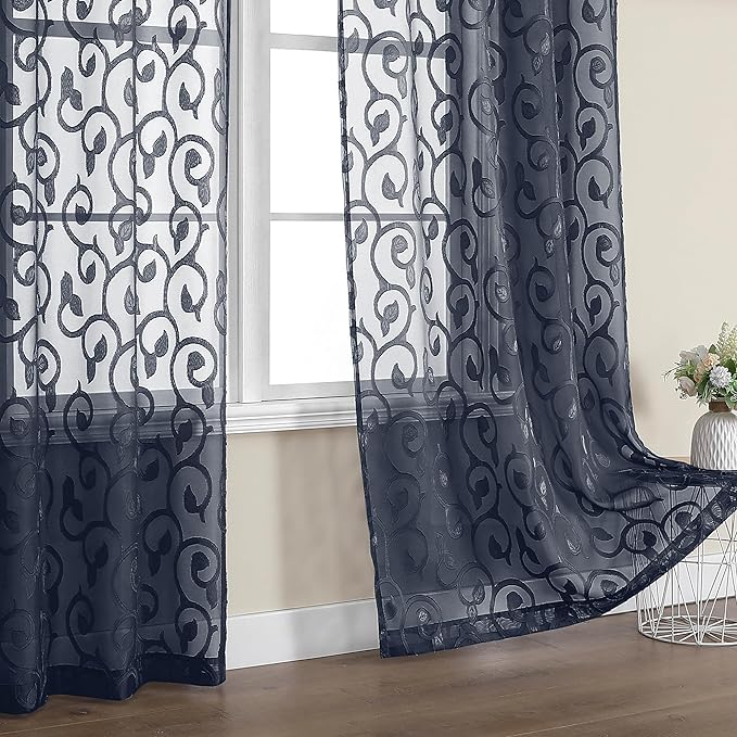 OWENIE Furman Navy Blue Semi Sheer Curtains 72 inches Long by OWENIE
