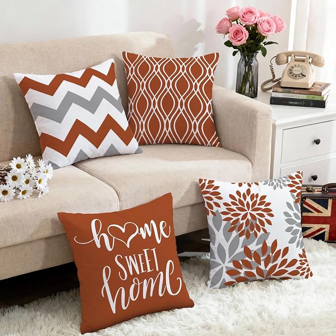 Hexagram Geometric Burnt Orange Pillow Covers 20x20 Set of 4, Decorative - Image 5