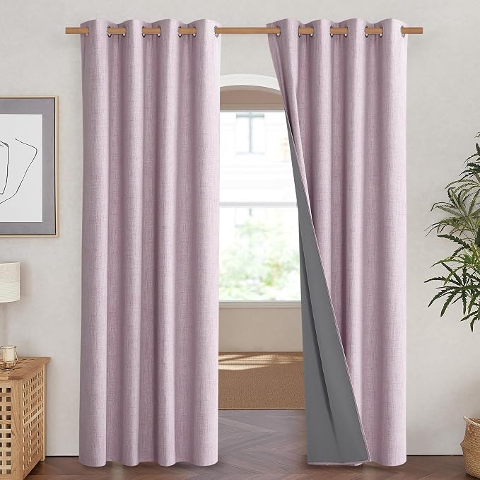 NICETOWN Pink Vintage Linen 100% Blackout Curtains - Image 2