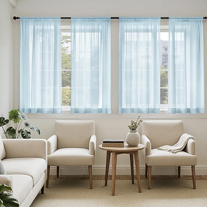 MIULEE Sky Blue Sheer Curtains 63 Inches Long, 4 Panels Set, Light Filtering by MIULEE